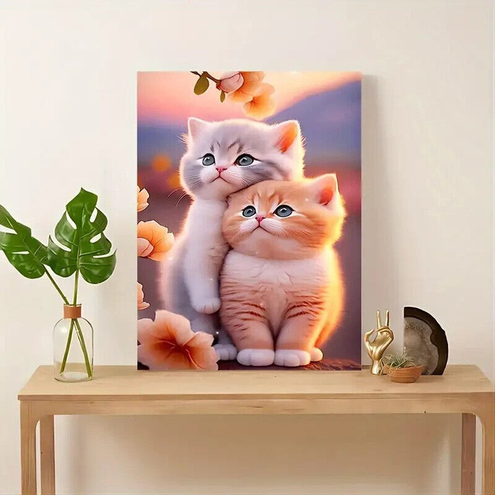 Cherry Blossom Sunset Kittens Framed Canvas 11.8" x 15.7" Wall Art NEW! Home & Garden:Home Décor:Posters & Prints Style Your Walls